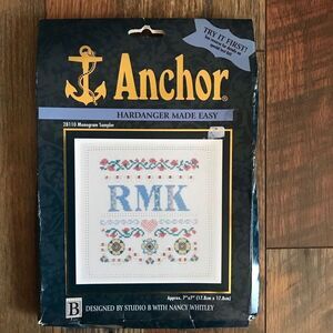 Anchor hardanger made easy monogram sampler 28110 cross stitch New old stock